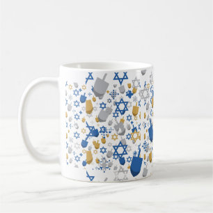 Dreidel Blau Silber Chanukka-Muster Kaffeetasse