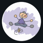 Dreidel Boy Runder Aufkleber<br><div class="desc">Kinderartiges zeichn eines Jungen,  der das dreifache dreht.</div>