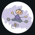 Dreidel Boy Runder Aufkleber<br><div class="desc">Kinderartiges zeichn eines Jungen, der das dreifache dreht.</div>