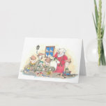 Dreidel in der Arbeit des Weihnachtsmanns Feiertagskarte<br><div class="desc">Der Weihnachtsmann und die Elfen fragen sich,  wie ein dreiköpfiges Tier auf seiner Spielzeugliste got</div>