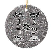 Dreidel Instructions Happy Hanukkah Silver Glitzer