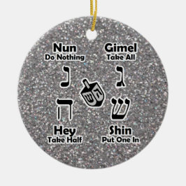 Dreidel Instructions Happy Hanukkah Silver Glitzer Keramikornament