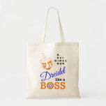 Dreidel Like A Boss Hanukkah Tragetasche<br><div class="desc">Stylish DREIDEL LIKE A BOSS Hanukkah Tote Bag designed with orange dreidel and blue, orange and black typography. In the top right hand corner, you can read the names of the four dreidel sides in a word puzzle format (HEI can be changed to HEY or HAY, if required). Inside the...</div>