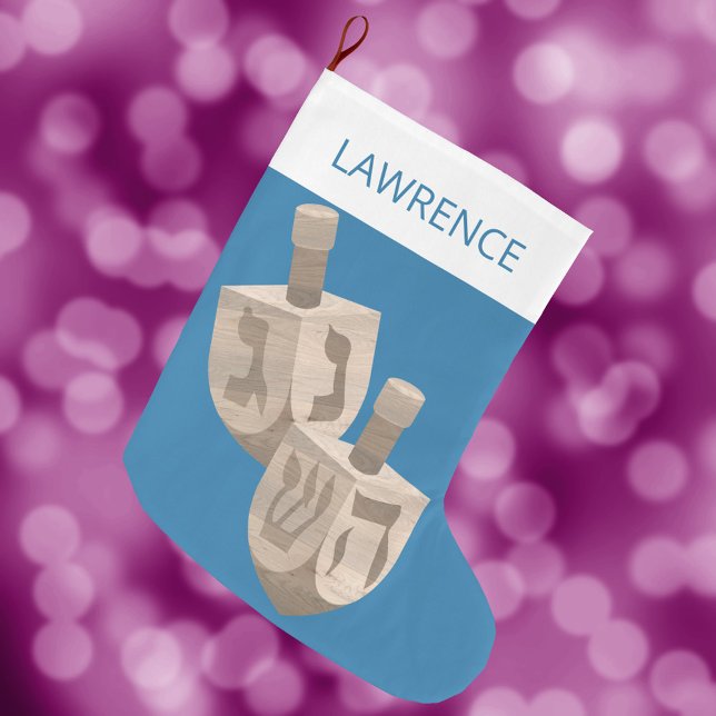 Dreidel-Rustikale Eiche Hanukkah für Kinder Chrism Großer Weihnachtsstrumpf (Easy to personalize, just add your child's name to this Hanukkah stocking. Cute for adults too!)