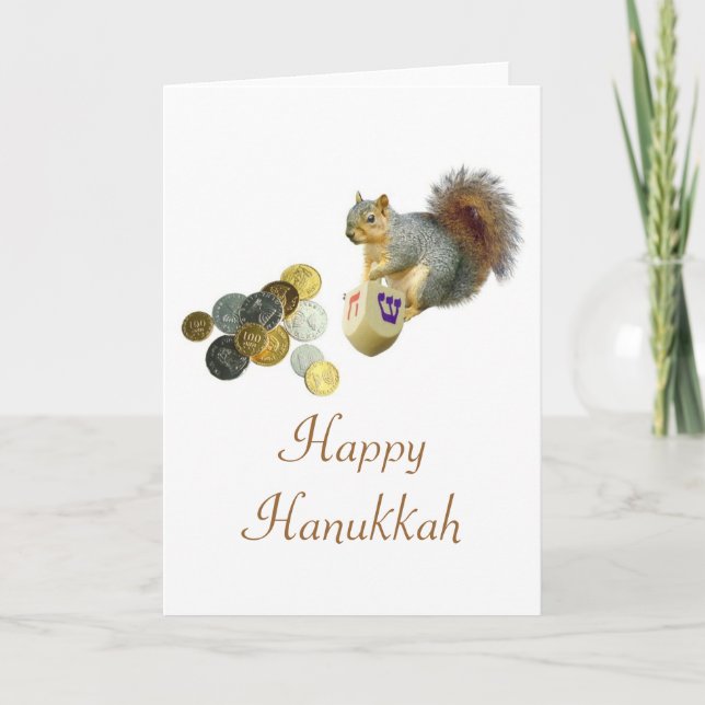 Dreidel Squirrel Card Feiertagskarte (Vorderseite)