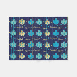 Dreidels in Blue Hanukkah Fleece Blanket