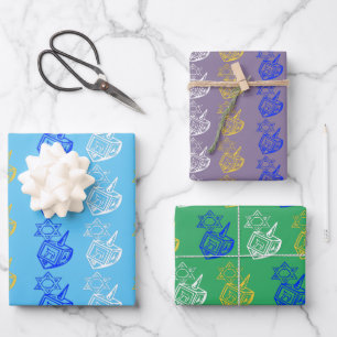 Dreidels + Sterne Geschenkpapier Set