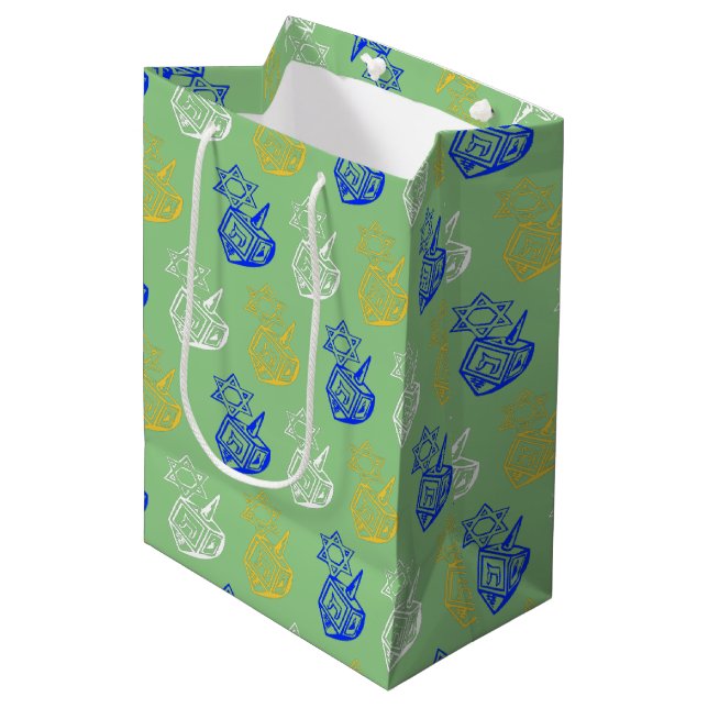 Dreidels + Sterne Mittlere Geschenktüte (Vorderseite Schrägansicht)