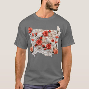 Dreidimensionale Rosen und Vögel Mädchen T-Shirt