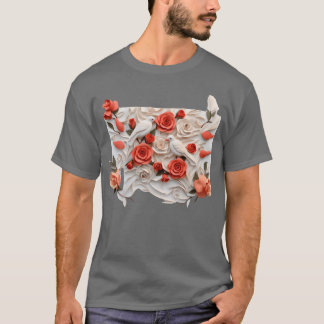 Dreidimensionale Rosen und Vögel Mädchen T-Shirt