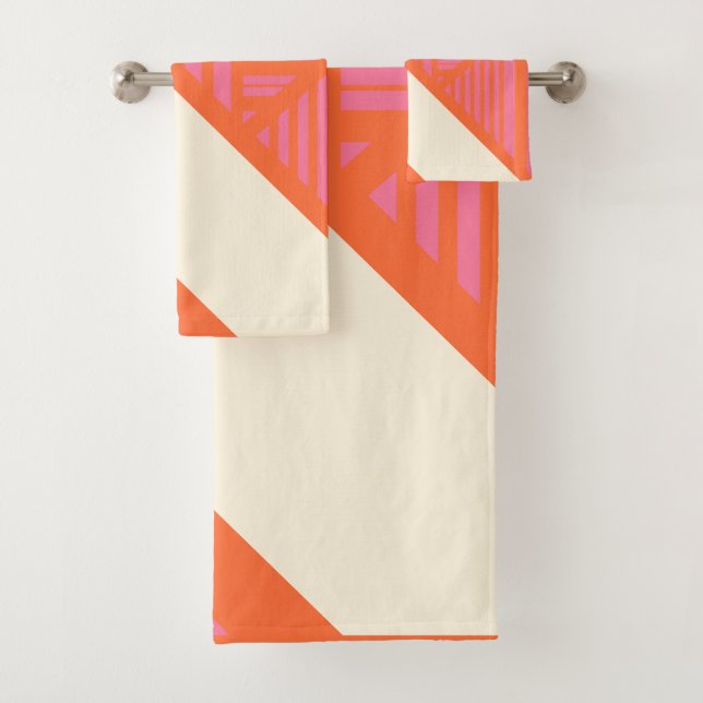 Dreieck Streifen in Rosa, Orange und Creme Badhandtuch Set (Insitu)