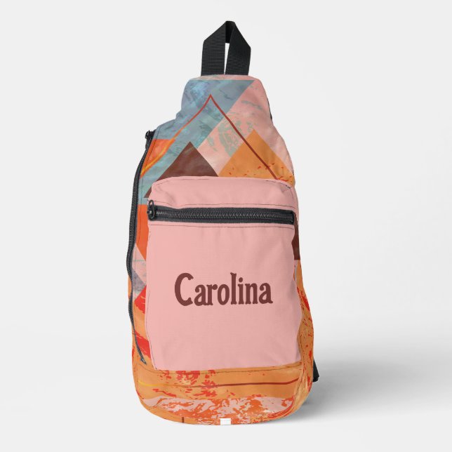 Dreiecke abstraktes geometrisches Farbblockmuster Crossbody Bag (Vorderseite)