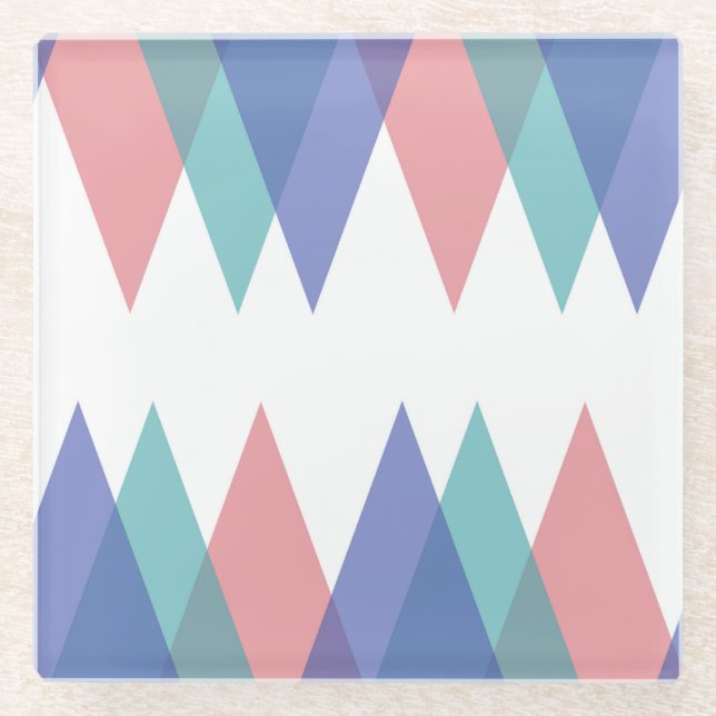 Dreiecke aus Blau und Korallen Glasuntersetzer (Vorderseite)