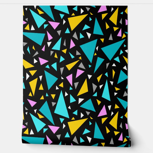 Dreiecke blaugelbe Farben auf schwarzem Hintergrun Tapete (Abrollen)