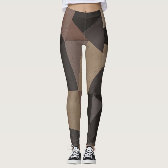 Dreiecke geometrische Druckbraun-Farben Leggings (Vorderseite)