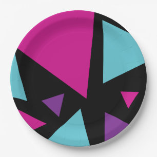 Dreiecke in Rosa, Lila, Blau und Schwarz Pappteller