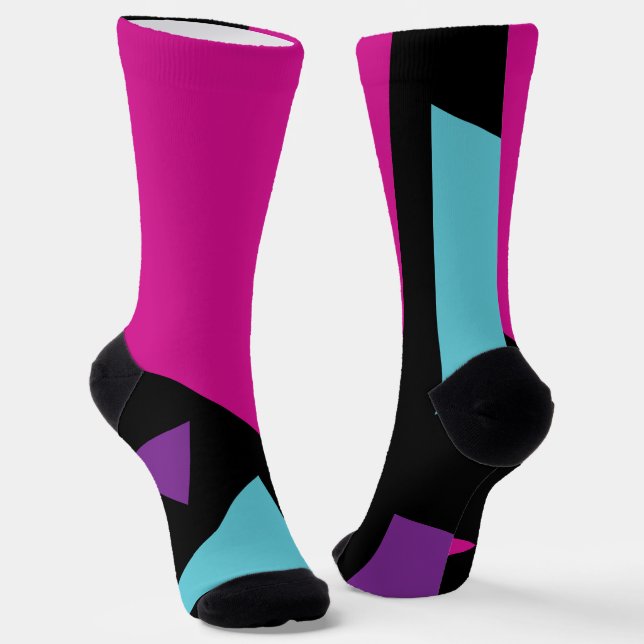 Dreiecke in Rosa, Lila, Blau und Schwarz Socken (Gewinkelt)