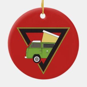 dreieckiger klassischer grüner Camper Van Keramik Ornament