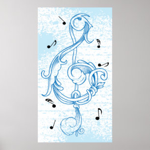 dreieckiges blaues Scrollwork-Sockel-Plakat Poster