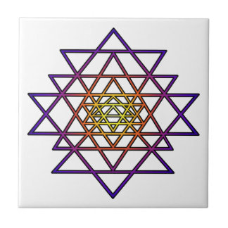 DreieckMandala (gelbes Lila) Sri Yantra Fliese
