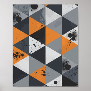Dreiecksdesign in Orange, Schwarz und Grau Poster