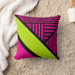 Dreiecksstreifen in Limettengrün, Hot Pink und Sch Kissen
