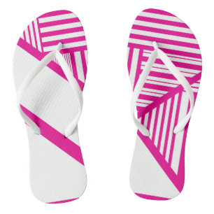 Dreiecksstreifen in Magenta und Weiß Flip Flops