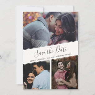 Dreier-Foto-Collage Moderne Florale Save-the-Date- Ankündigung