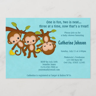 DREIERGRUPPE Monkeys Babyparty-Einladungen BLAUES Einladung