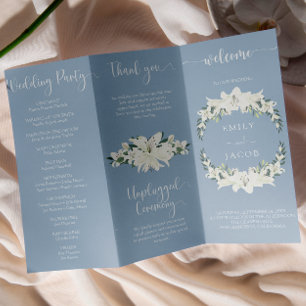 Dreifach bläulicher Hochzeitskalender Flyer