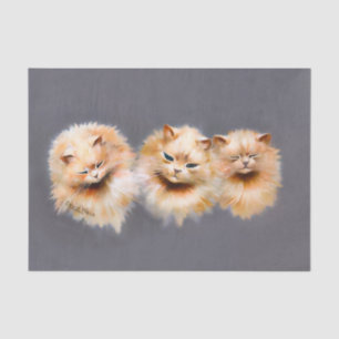 Dreifach Fluffige Katzen Vintage Katzenkunst Dekor Seidenpapier