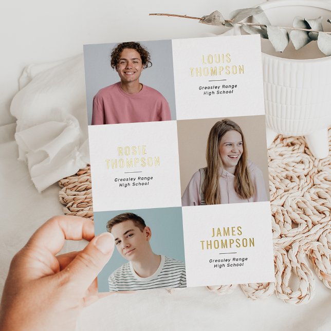 Dreifach Foto 3 Grad White Gold Graduation Party Folieneinladung (Von Creator hochgeladen)