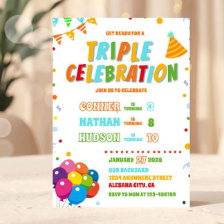 Dreifach Geburtstag Einladung Geschwister Gemeinsa