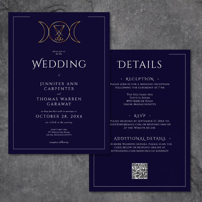 Dreifach Goddess Wiccan Moon Blue Wedding Two Side Einladung (Triple Goddess Wiccan Moon Blue Wedding Two Sided Invitation)