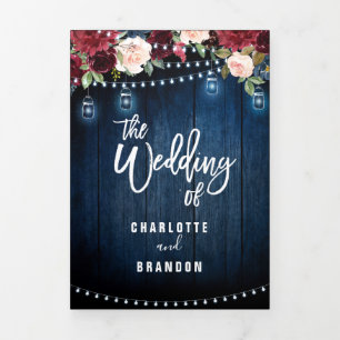 Dreifach-Hochzeit von Burgundy Red Navy Dreifach Gefaltete Ankündigung