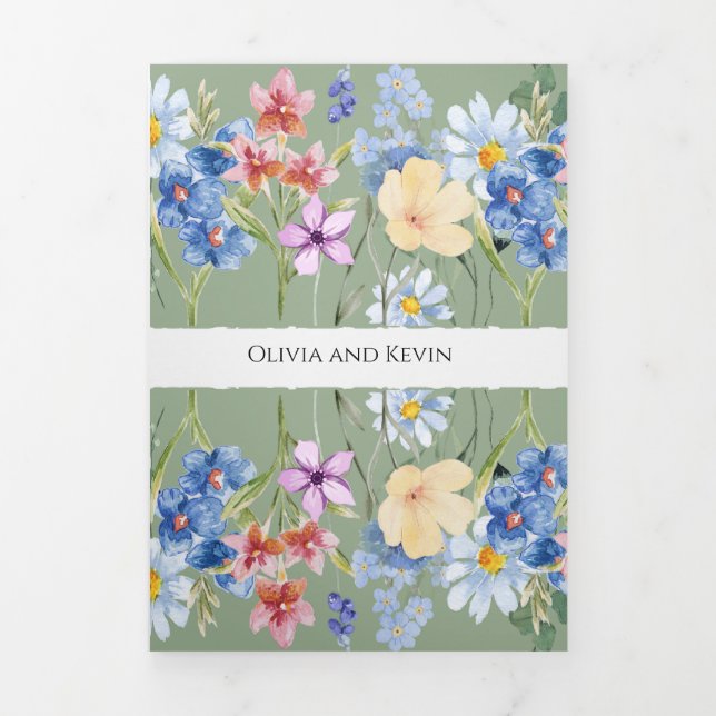 Dreifach Hochzeitseinladung von Sage Green Wildblu Dreifach-gefaltete Programmkarte (Cover)