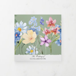 Dreifach Hochzeitseinladung von Sage Green Wildblu Gefaltete Einladung