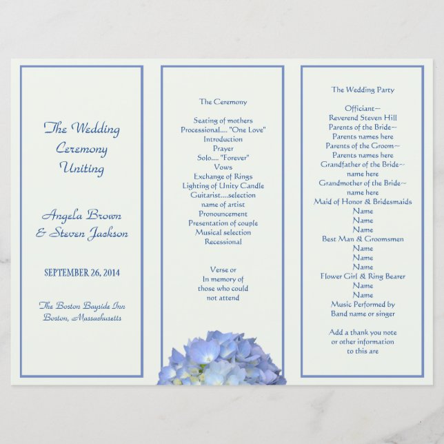 Dreifach-Hochzeitsprogramm für Blassgrün-blaue Hyd (Vorderseite)