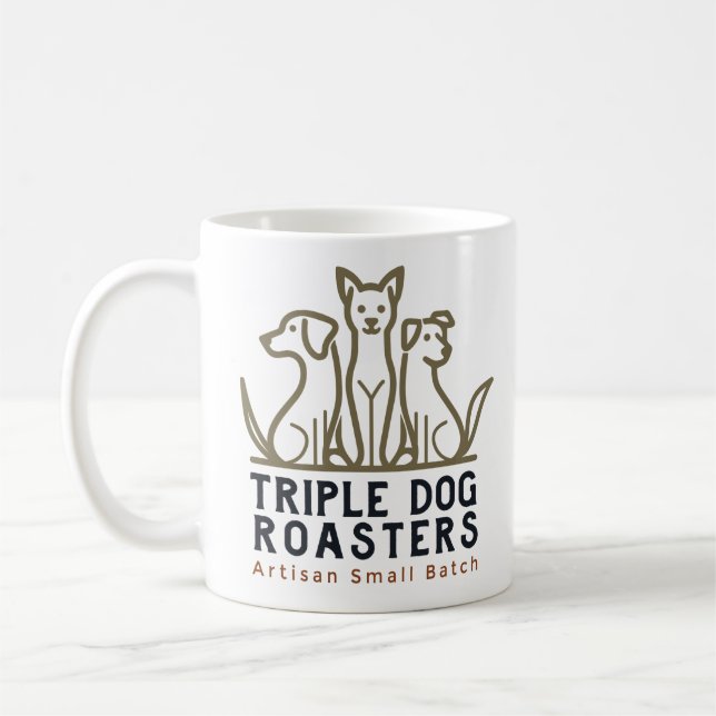 Dreifach Hunde Röster Weiße Tasse (Links)