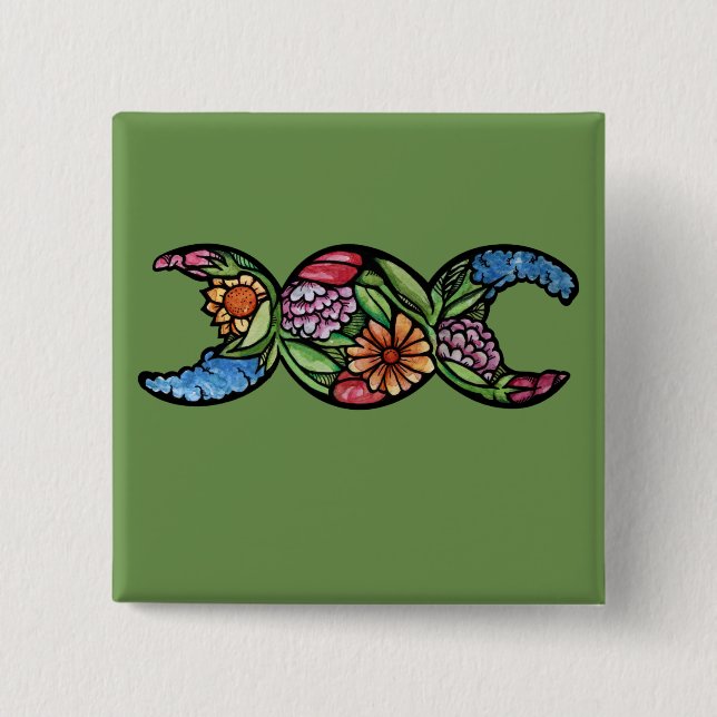Dreifach-Mond-Symbol-Blüte Button (Vorderseite)