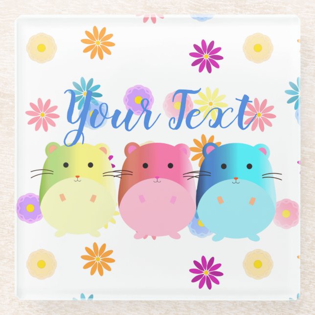 Dreifach Niedliche Kawaii Hamsters Custom Glasuntersetzer (Vorderseite)
