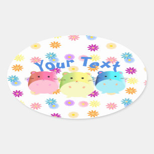Dreifach Niedliche Kawaii Hamsters Custom Ovaler Aufkleber