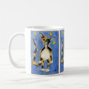 Dreifache blaue Katze auf starry Tasse