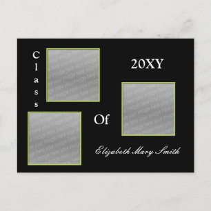 DREIFACHE FOTO-Grün Abschluss-Einladung Einladungspostkarte