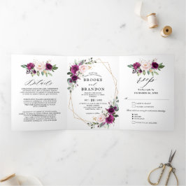 Dreifache Hochzeit von Navy White Ivory Geometric Dreifach-gefaltete Programmkarte