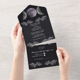 Dreifache Mondgöttin Alles-in-einem Hochzeitseinla All In One Einladung