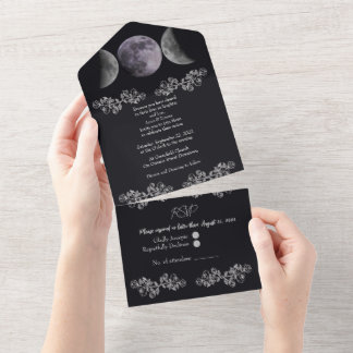 Dreifache Mondgöttin Alles-in-einem Hochzeitseinla All In One Einladung