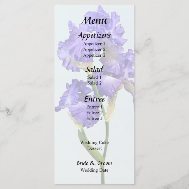 Dreifache Violette Iris Menükarte (Vorderseite)