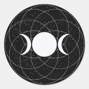 Dreifacher Göttin-Mond auf Schwarzem Runder Aufkleber