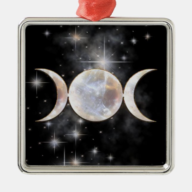 Dreifacher Mond-Mondstein Silbernes Ornament (Vorne)